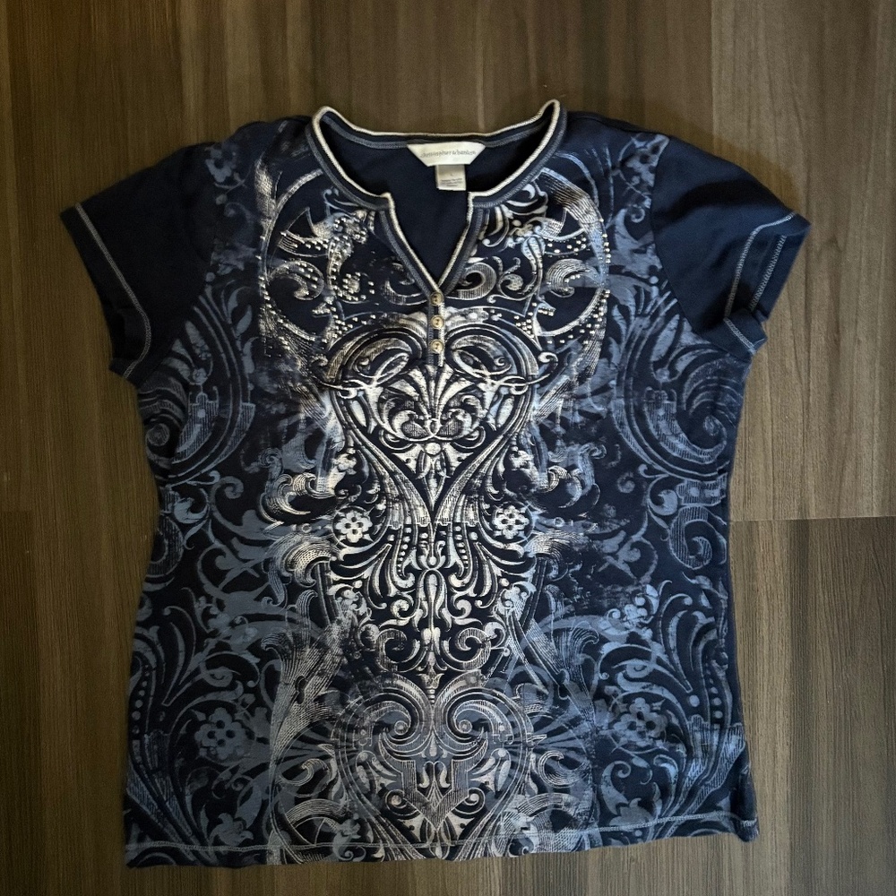 Y2K shirt with hearts and rhinestones